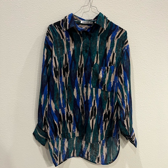 Mariacher Pilar Shirt Noia in Green Patterned Silk Women’s Blouse M 22x26)